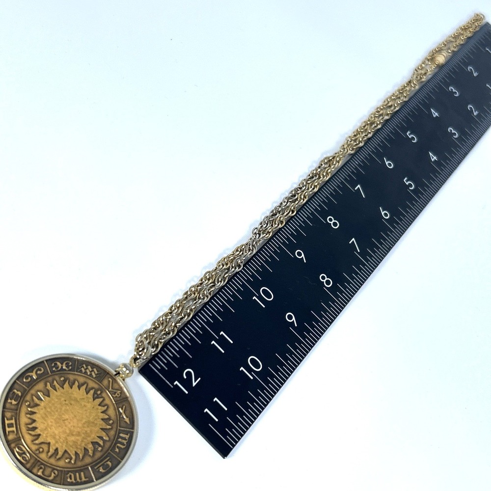VTG Sign of The Zodiac Cancer Brass Medallion Coin Circle Pendant 24" Necklace - Picture 4 of 7
